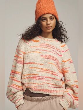 Anthropologie Pilcro Balloon-Sleeve Crew-Neck Sweater Multicolor Boho Casual